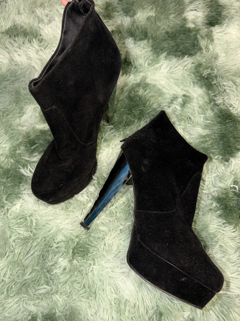 Black Suede High-Heel Ankle Boots - Women's Fashion Booties